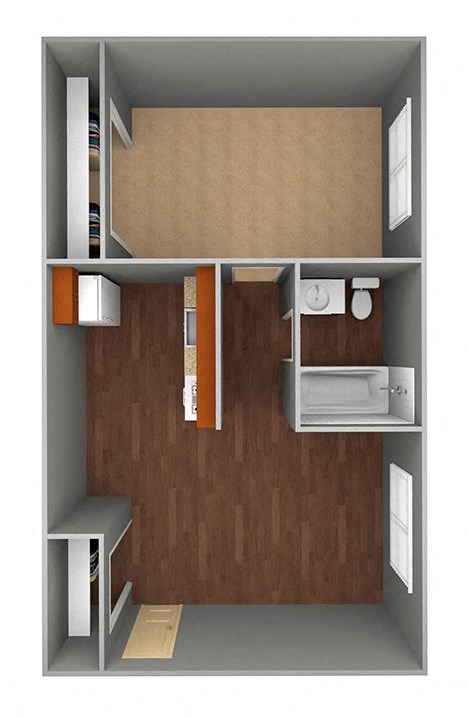 One Bedroom Corner-West 1  Bed   1  Bath-Floor Plan at Prospect East Apartments, Milwaukee